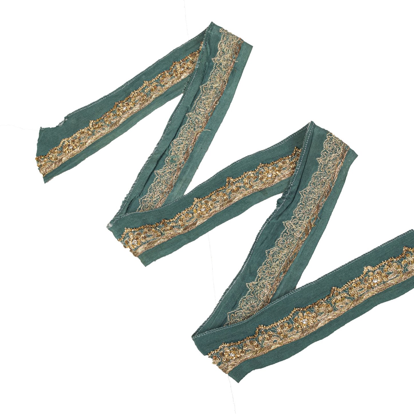Sanskriti Vintage 1 YD Sari Border Blue Pure Crepe Hand Embroidered Craft Ribbon