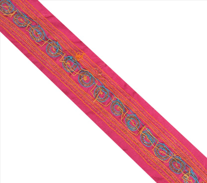 Sanskriti Vintage Sari Border Antique Hand Bead Zardozi1YD Trim Sewing Pink Lace