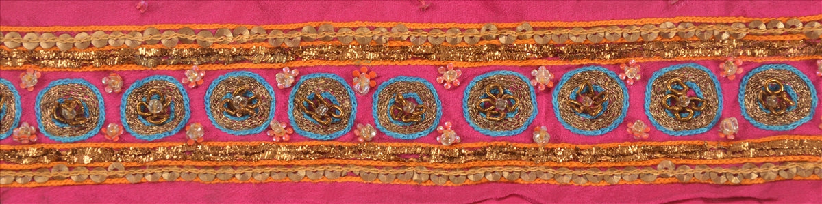 Sanskriti Vintage Sari Border Antique Hand Bead Zardozi1YD Trim Sewing Pink Lace