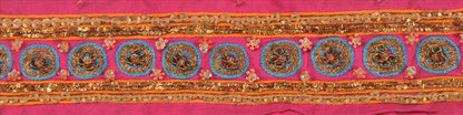 Sanskriti Vintage Sari Border Antique Hand Bead Zardozi1YD Trim Sewing Pink Lace