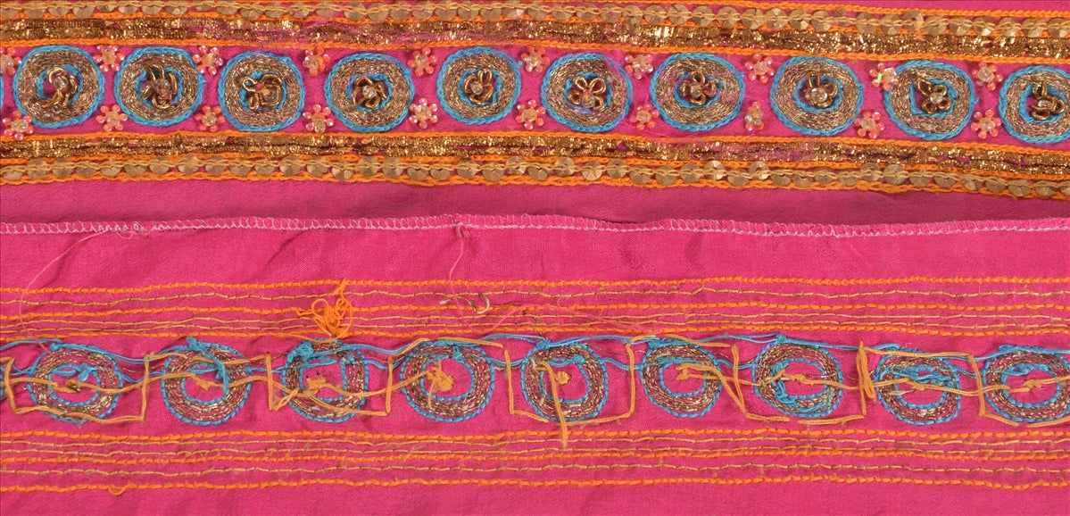 Sanskriti Vintage Sari Border Antique Hand Bead Zardozi1YD Trim Sewing Pink Lace