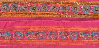 Sanskriti Vintage Sari Border Antique Hand Bead Zardozi1YD Trim Sewing Pink Lace