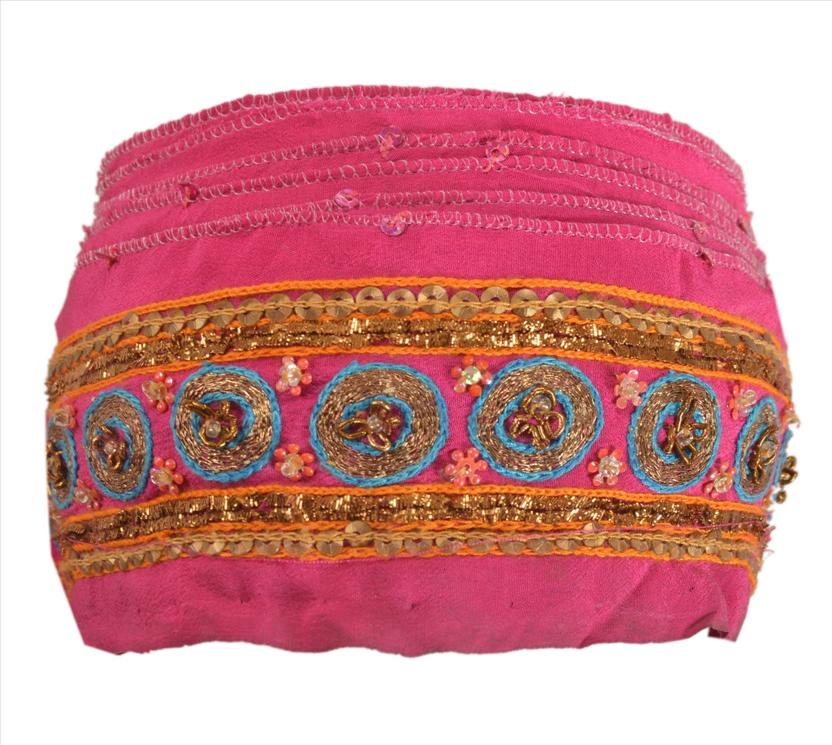 Sanskriti Vintage Sari Border Antique Hand Bead Zardozi1YD Trim Sewing Pink Lace