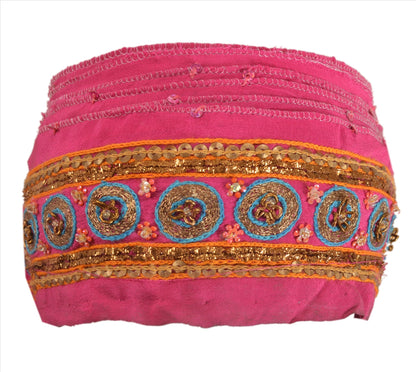 Sanskriti Vintage Sari Border Antique Hand Bead Zardozi1YD Trim Sewing Pink Lace