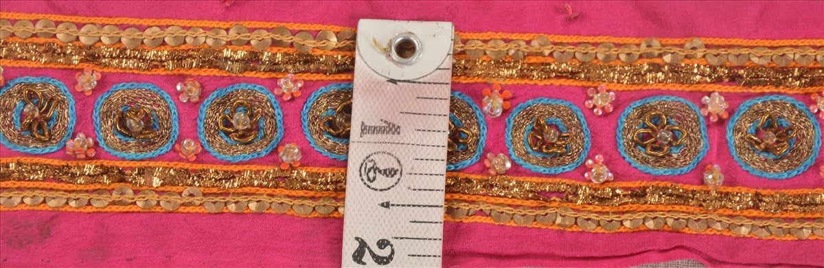 Sanskriti Vintage Sari Border Antique Hand Bead Zardozi1YD Trim Sewing Pink Lace