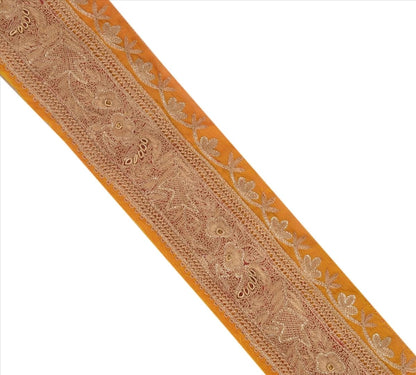 Sanskriti Vintage Sari Border Hand Beaded 1 YARD Indian Trim Sewing Saffron Lace