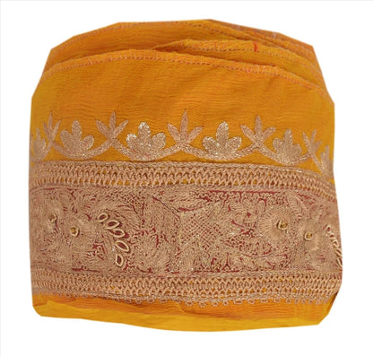 Sanskriti Vintage Sari Border Hand Beaded 1 YARD Indian Trim Sewing Saffron Lace