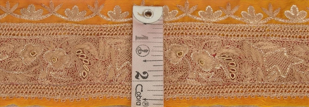 Sanskriti Vintage Sari Border Hand Beaded 1 YARD Indian Trim Sewing Saffron Lace