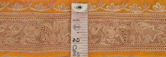 Sanskriti Vintage Sari Border Hand Beaded 1 YARD Indian Trim Sewing Saffron Lace