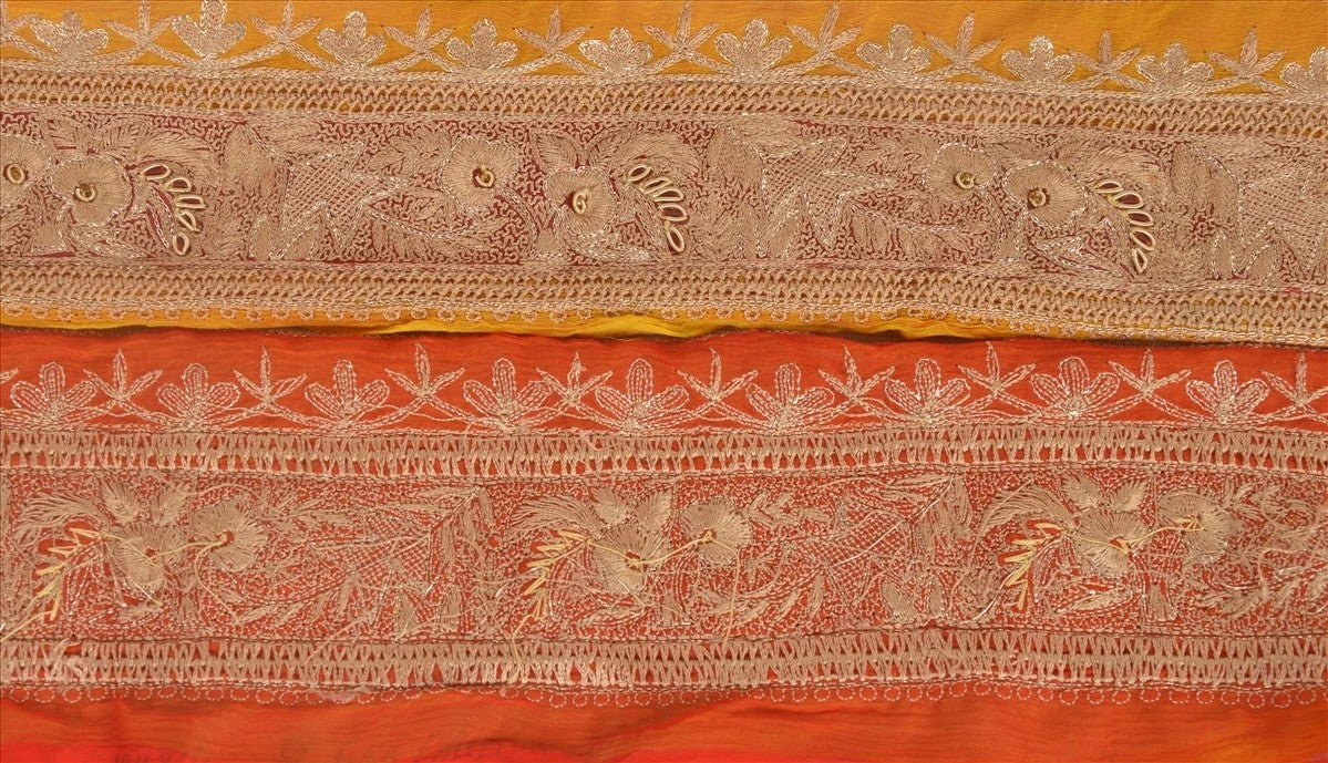 Sanskriti Vintage Sari Border Hand Beaded 1 YARD Indian Trim Sewing Saffron Lace