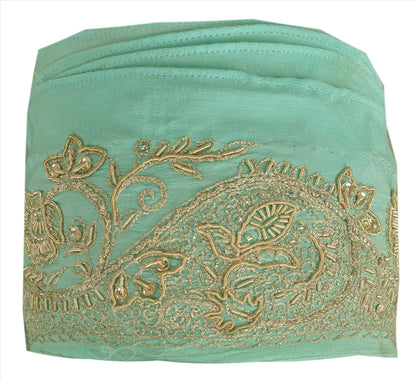 Sanskriti Vintage Sari Border Hand Beaded 1 YD Indian Trim Sewing Sea Green Lace