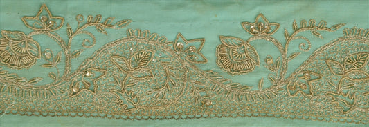 Sanskriti Vintage Sari Border Hand Beaded 1 YD Indian Trim Sewing Sea Green Lace