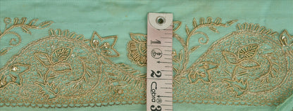Sanskriti Vintage Sari Border Hand Beaded 1 YD Indian Trim Sewing Sea Green Lace