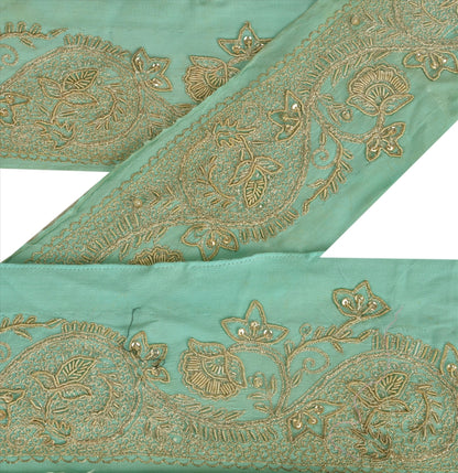 Sanskriti Vintage Sari Border Hand Beaded 1 YD Indian Trim Sewing Sea Green Lace