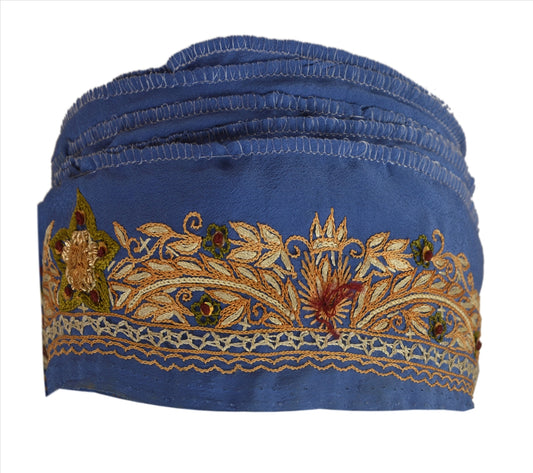 Sanskriti Vintage Sari Border Hand Beaded 1Yd Indian Trim Dã©Cor Ribbon Blue Lace