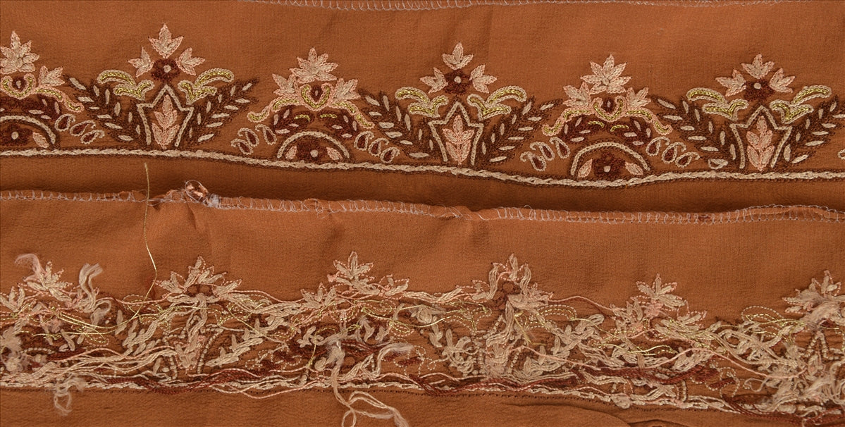 Sanskriti Vintage Sari Border Antique Hand Beaded 1 Yd Indian Trim Ribbon Brown Zari Lace