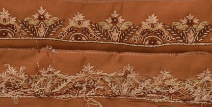 Sanskriti Vintage Sari Border Antique Hand Beaded 1 Yd Indian Trim Ribbon Brown Zari Lace