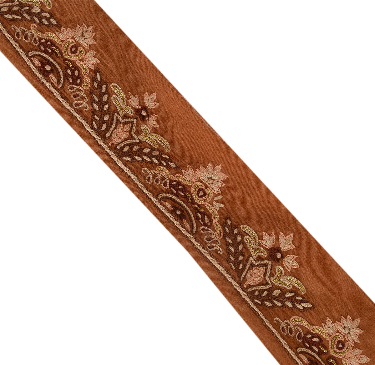 Sanskriti Vintage Sari Border Antique Hand Beaded 1 Yd Indian Trim Ribbon Brown Zari Lace