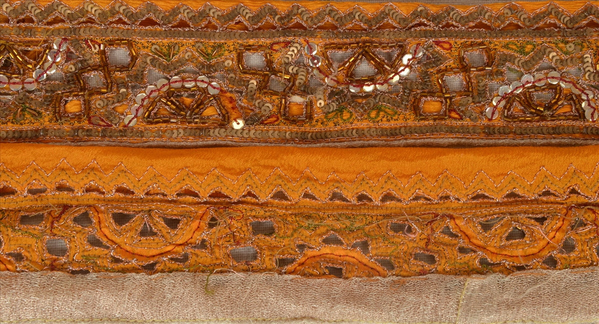 SANSKRITI VINTAGE Border Hand Beaded 1 YD Indian Trim Sewing Saffron Lace
