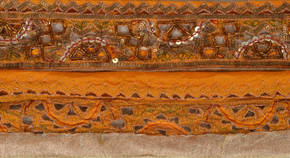 SANSKRITI VINTAGE Border Hand Beaded 1 YD Indian Trim Sewing Saffron Lace