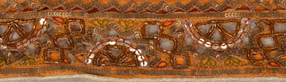 SANSKRITI VINTAGE Border Hand Beaded 1 YD Indian Trim Sewing Saffron Lace