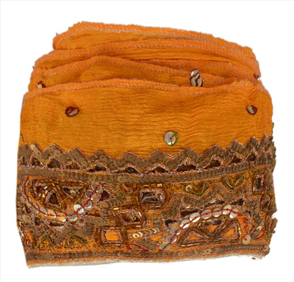 SANSKRITI VINTAGE Border Hand Beaded 1 YD Indian Trim Sewing Saffron Lace