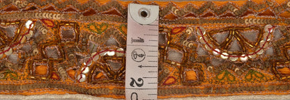 SANSKRITI VINTAGE Border Hand Beaded 1 YD Indian Trim Sewing Saffron Lace