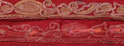 Sanskriti Vintage Sari Border Hand Beaded 1 Yd Indian Trim Ribbon Maroon Lace