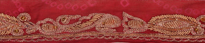 Sanskriti Vintage Sari Border Hand Beaded 1 Yd Indian Trim Ribbon Maroon Lace