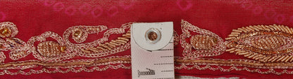 Sanskriti Vintage Sari Border Hand Beaded 1 Yd Indian Trim Ribbon Maroon Lace