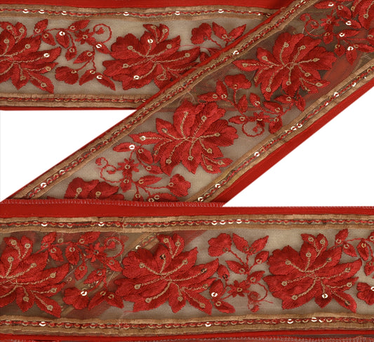 Sanskriti Vintage Sari Border Antique Embroidered 1 Yd Indian Trim Sewing Brown Decor Lace