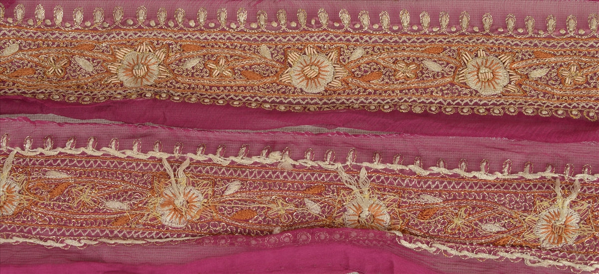 Sanskriti Vintage Sari Border Hand Beaded 1 Yd Indian Trim Sewing Pink Lace