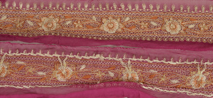 Sanskriti Vintage Sari Border Hand Beaded 1 Yd Indian Trim Sewing Pink Lace