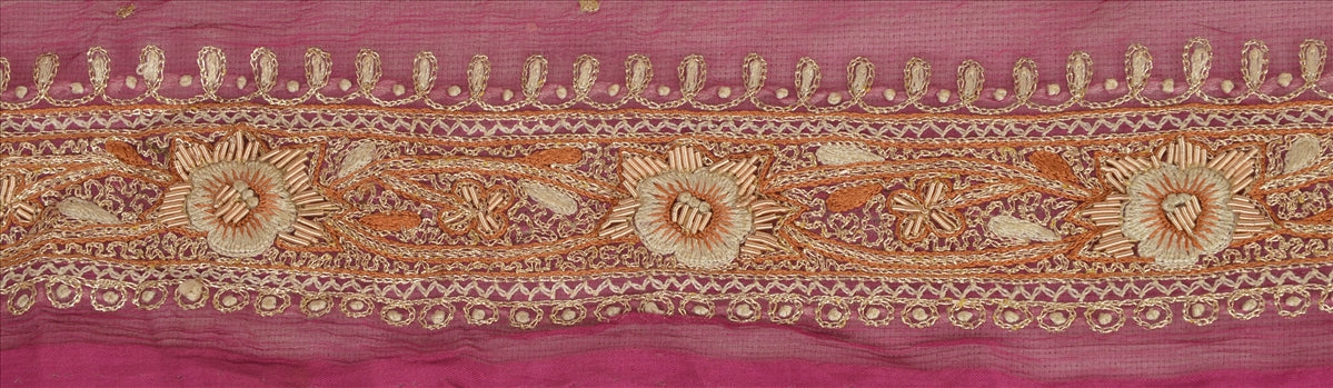Sanskriti Vintage Sari Border Hand Beaded 1 Yd Indian Trim Sewing Pink Lace