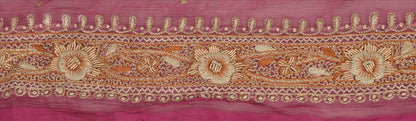 Sanskriti Vintage Sari Border Hand Beaded 1 Yd Indian Trim Sewing Pink Lace