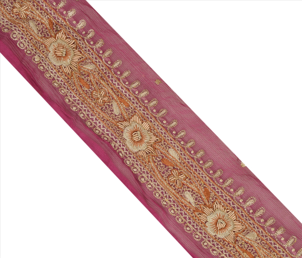 Sanskriti Vintage Sari Border Hand Beaded 1 Yd Indian Trim Sewing Pink Lace