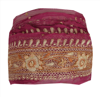 Sanskriti Vintage Sari Border Hand Beaded 1 Yd Indian Trim Sewing Pink Lace