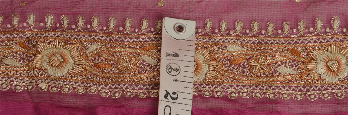 Sanskriti Vintage Sari Border Hand Beaded 1 Yd Indian Trim Sewing Pink Lace