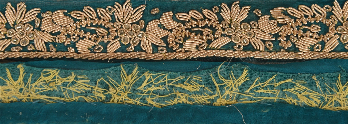 Sanskriti Vintage Sari Border Hand Beaded 1 Yd Indian Trim Ribbon Green Lace