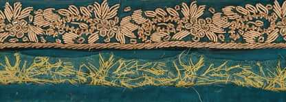 Sanskriti Vintage Sari Border Hand Beaded 1 Yd Indian Trim Ribbon Green Lace