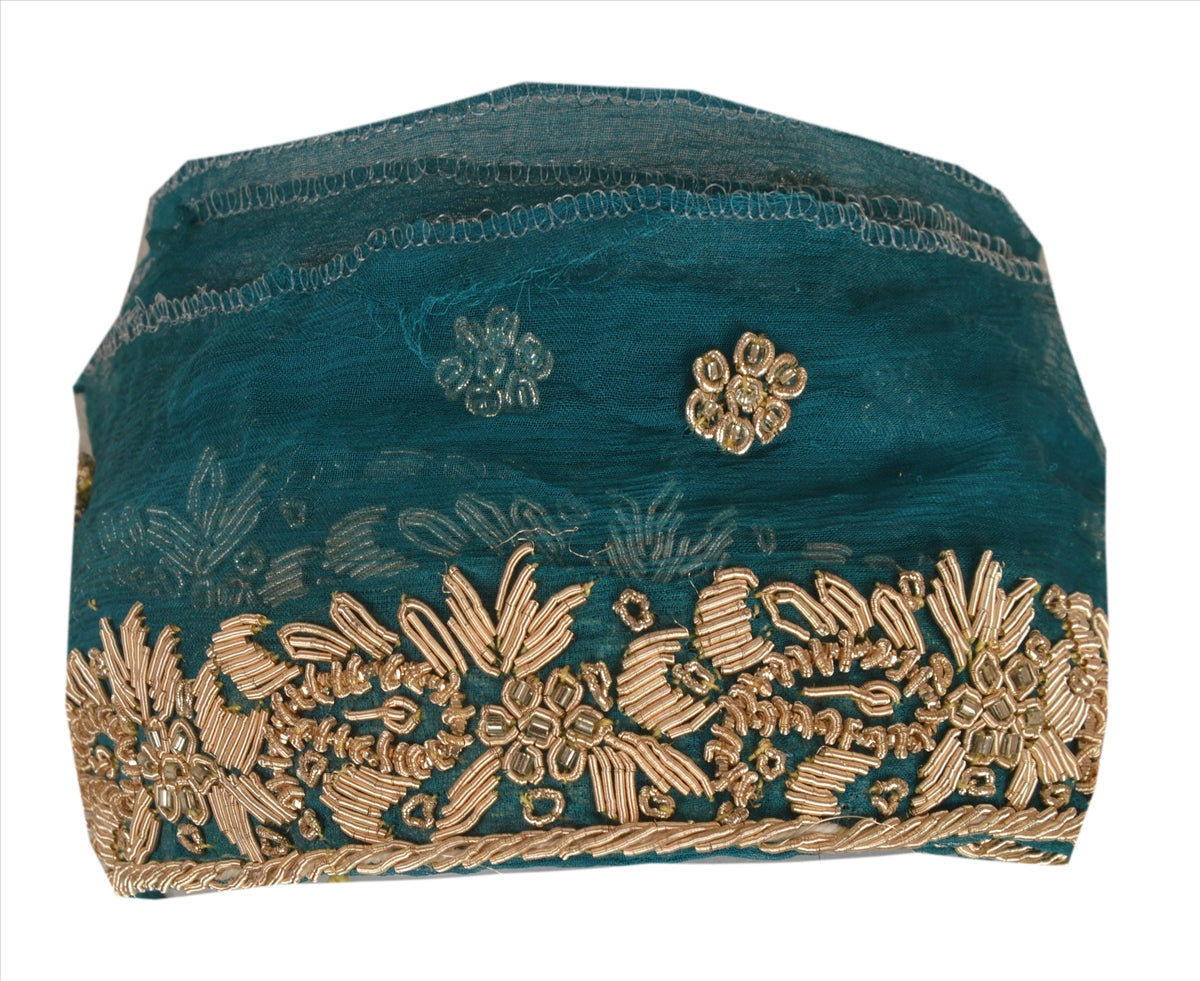 Sanskriti Vintage Sari Border Hand Beaded 1 Yd Indian Trim Ribbon Green Lace