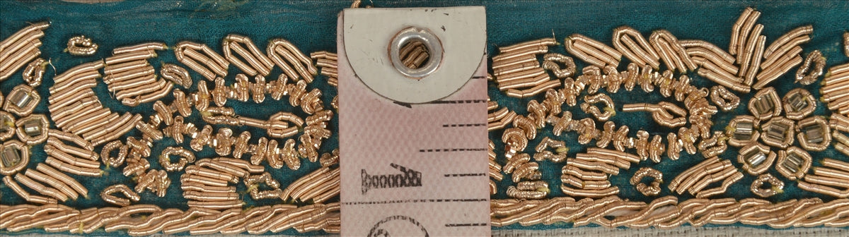 Sanskriti Vintage Sari Border Hand Beaded 1 Yd Indian Trim Ribbon Green Lace