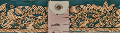 Sanskriti Vintage Sari Border Hand Beaded 1 Yd Indian Trim Ribbon Green Lace