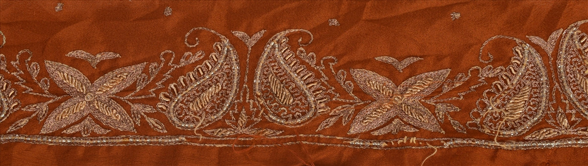 Sanskriti Vintage Sari Kant Håndperlet 1 Yard Indisk Kant Syning Brun Blonde