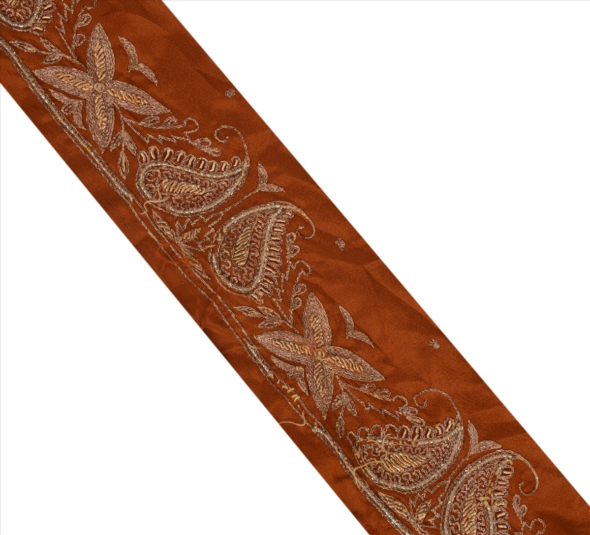 Sanskriti Vintage Sari Kant Håndperlet 1 Yard Indisk Kant Syning Brun Blonde