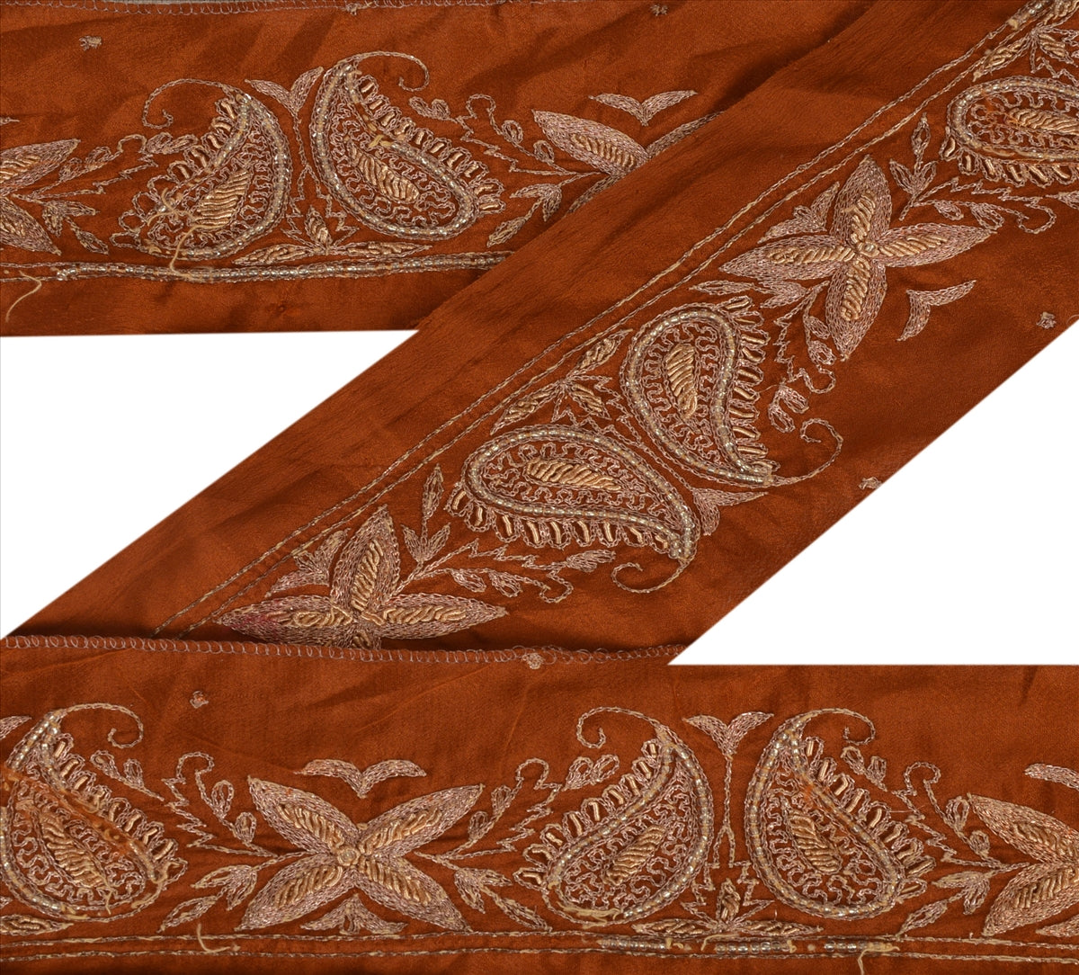 Sanskriti Vintage Sari Kant Håndperlet 1 Yard Indisk Kant Syning Brun Blonde
