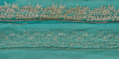 Sanskriti Vintage Sari Border Hand Beaded 1 Yd Indian Trim Sewing Green Lace
