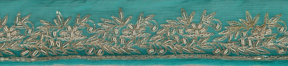 Sanskriti Vintage Sari Border Hand Beaded 1 Yd Indian Trim Sewing Green Lace