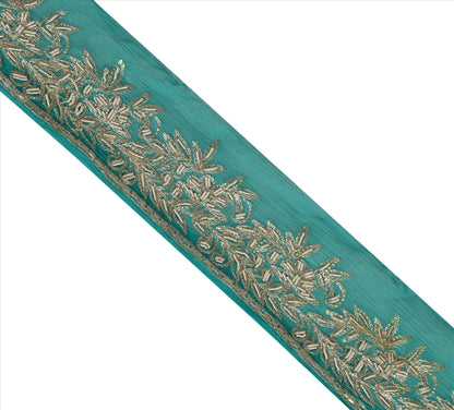 Sanskriti Vintage Sari Border Hand Beaded 1 Yd Indian Trim Sewing Green Lace