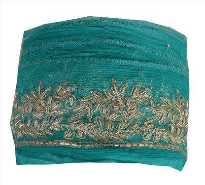 Sanskriti Vintage Sari Border Hand Beaded 1 Yd Indian Trim Sewing Green Lace